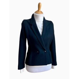 Vintage Perla Women's Black Wool Double Breasted Power Blazer Suit Jacket 7